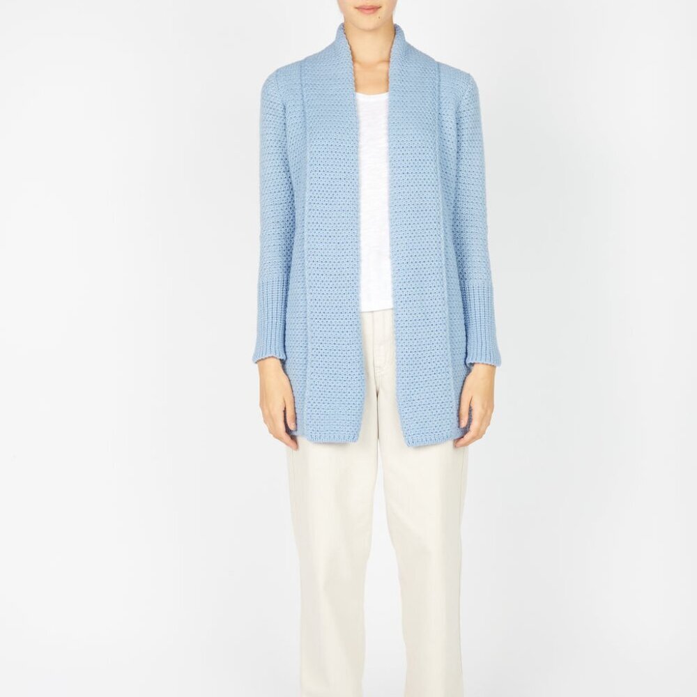 Irelandseye 100% Virgin Wool Chunky Knit Pale Blue Cardigan Size Small EUC